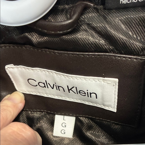 Calvin Klein Dark Brown Faux Leather Moto Jacket - Picture 3 of 16